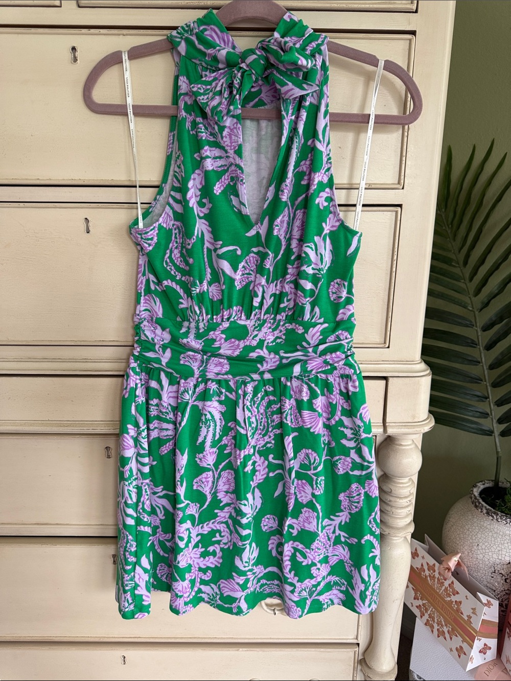Lilly Pulitzer WYOTA SKIRTED ROMPER, BRAZILIAN GREEN SALTY SANDBAR size S - Picture 5 of 11
